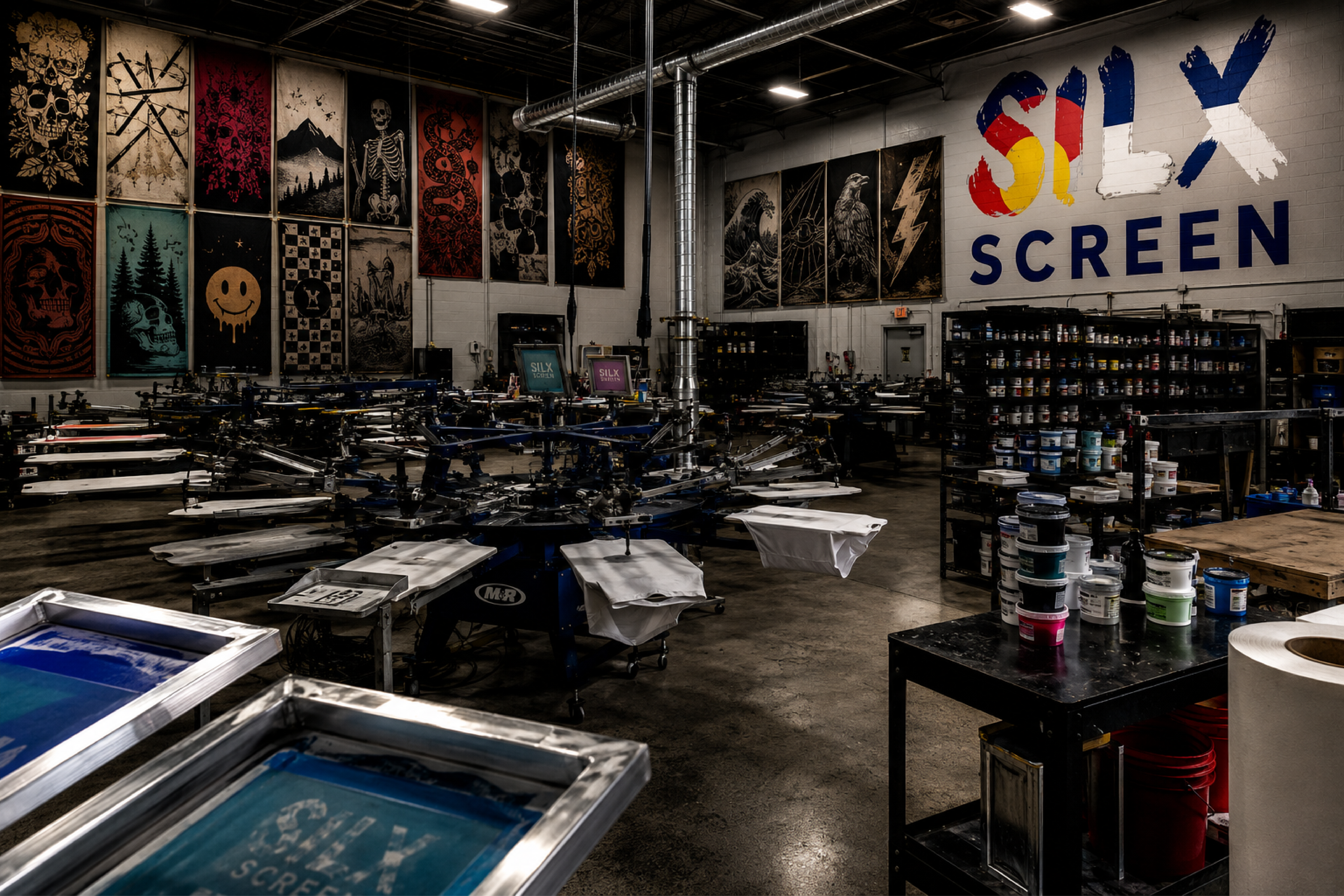 Screen printing press in production